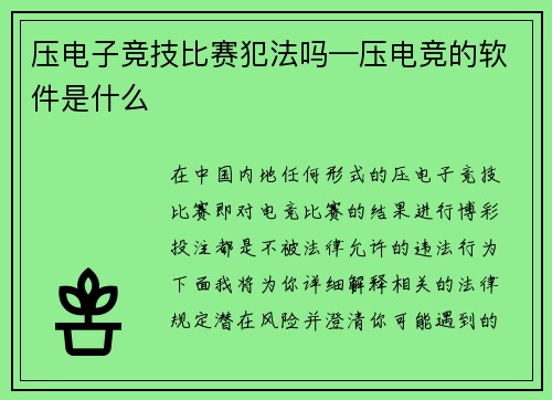 压电子竞技比赛犯法吗—压电竞的软件是什么